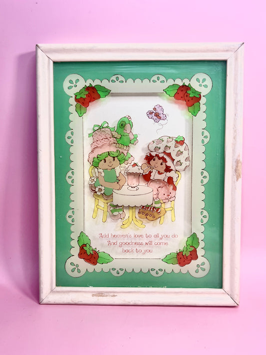 Vintage 1980 Tarta de Fresa 3D Vidrio Enmarcado "Amistad" Imagen