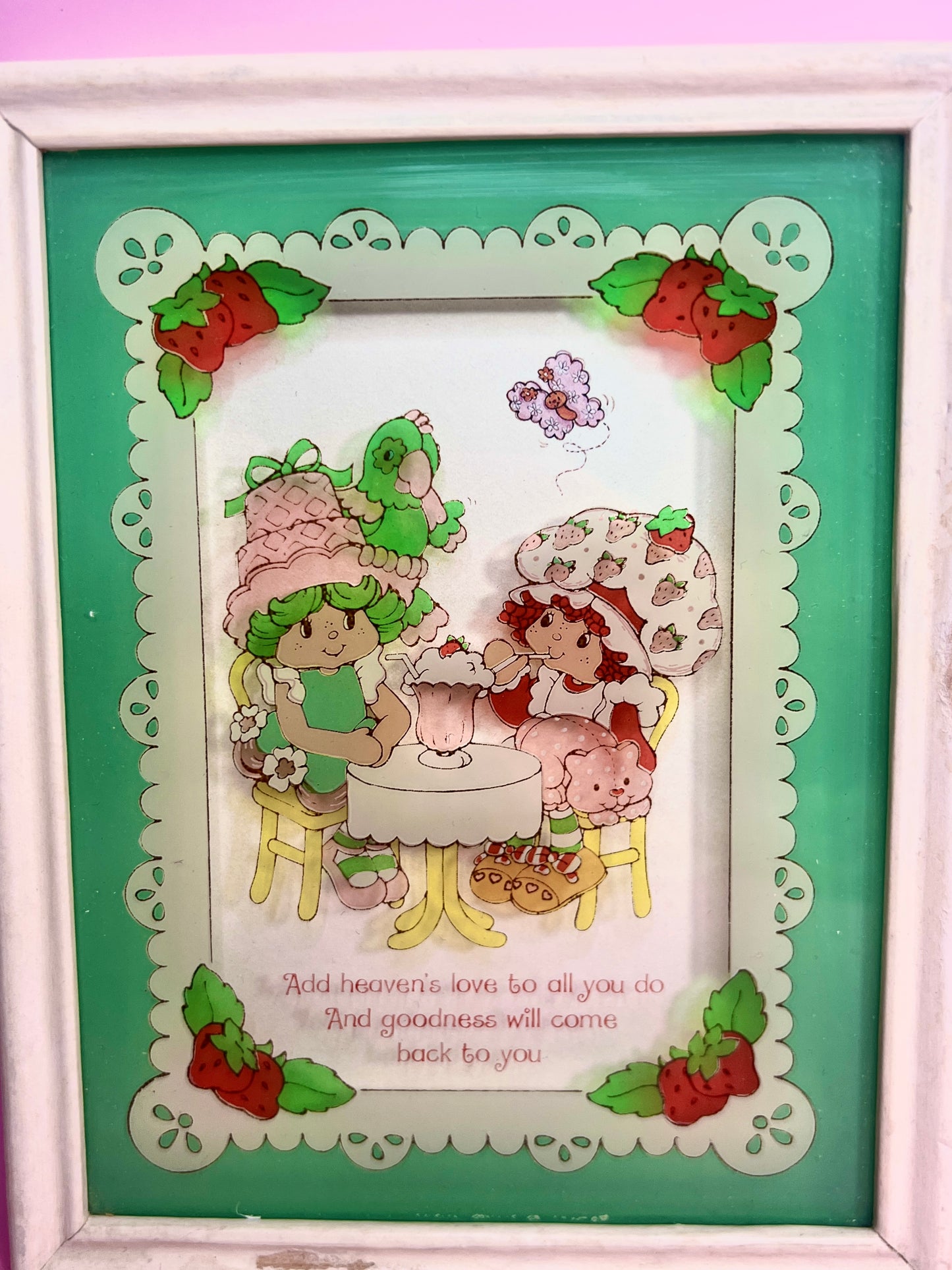 vintage 1980 Strawberry Shortcake 3D Verre Encadré « Amitié » Image