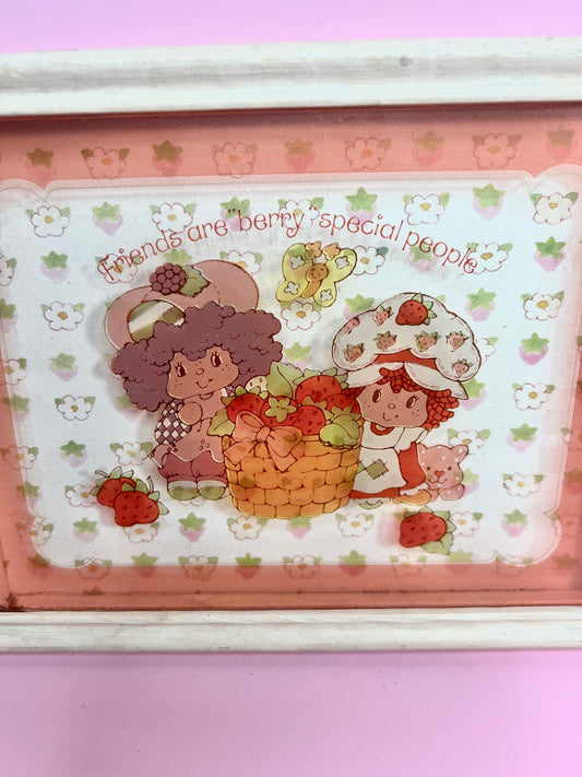 Vintage 1980 Tarta de Fresa 3D Vidrio Enmarcado "Amistad" Imagen
