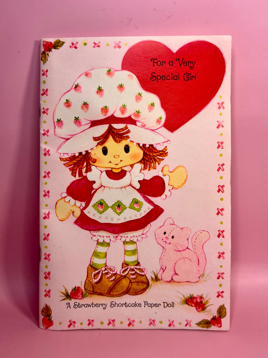 Vintage 1980s Strawberry Shortcake Valentines Greeting Card With Uncut Paper Doll Set Complete