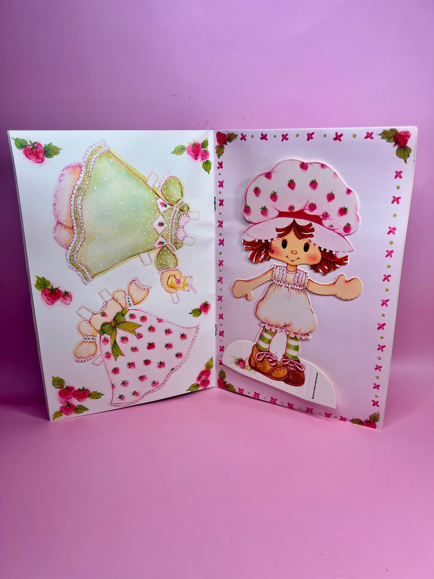 Vintage 1980s Strawberry Shortcake Valentines Greeting Card With Uncut Paper Doll Set Complete