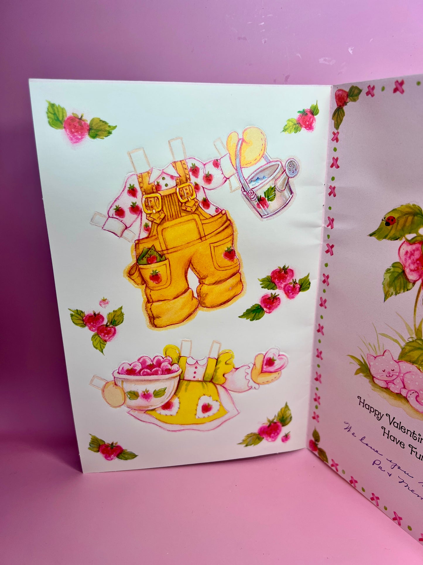Vintage 1980s Strawberry Shortcake Valentines Greeting Card With Uncut Paper Doll Set Complete