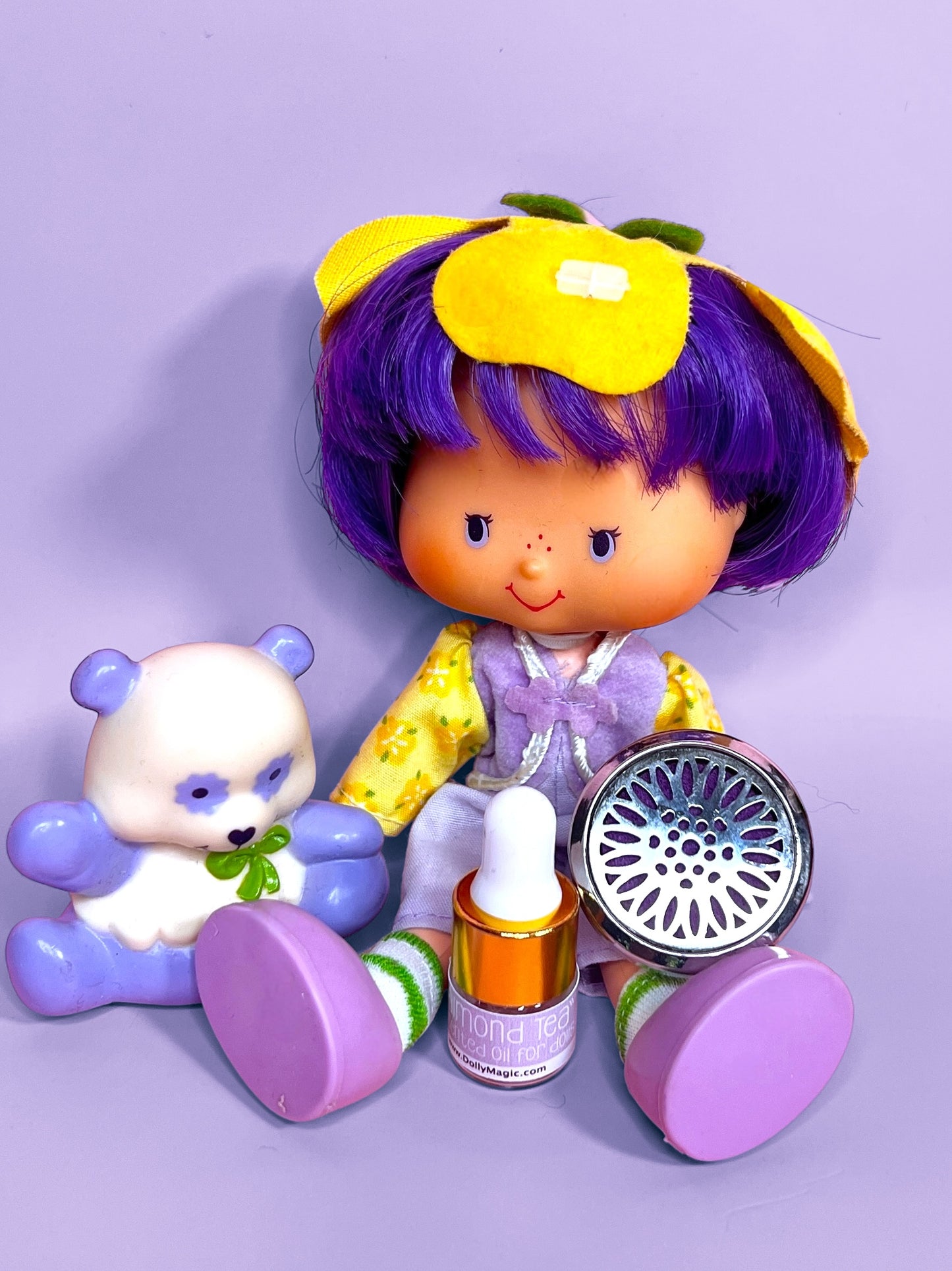 Vintage Almond Tea doll with pet Marzipan Panda from the 1980s Strawberry Shortcake Series
