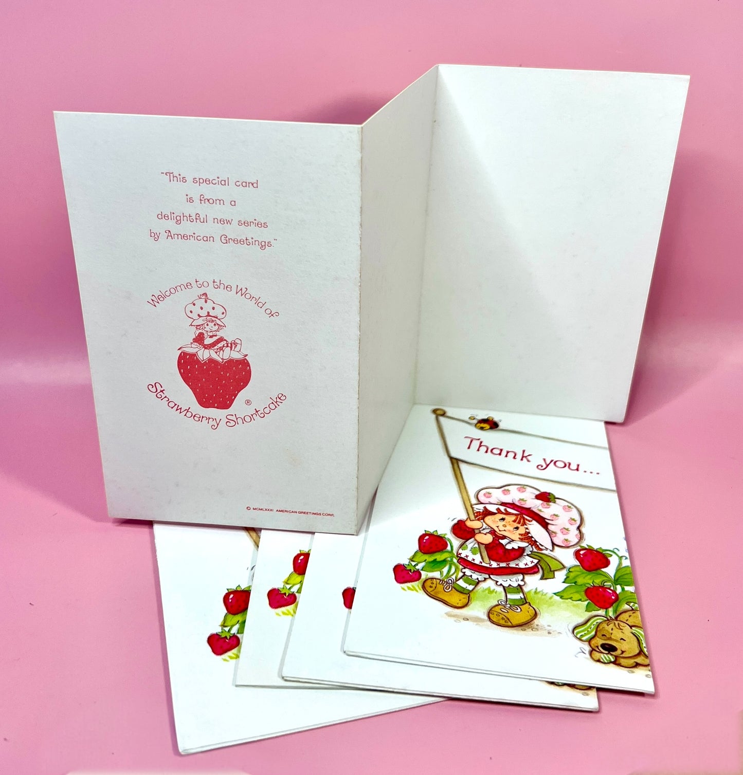 Set of 5 Vintage 1981 Strawberry Shortcake Unused Folded Insert Cards Featuring Her Original Friends