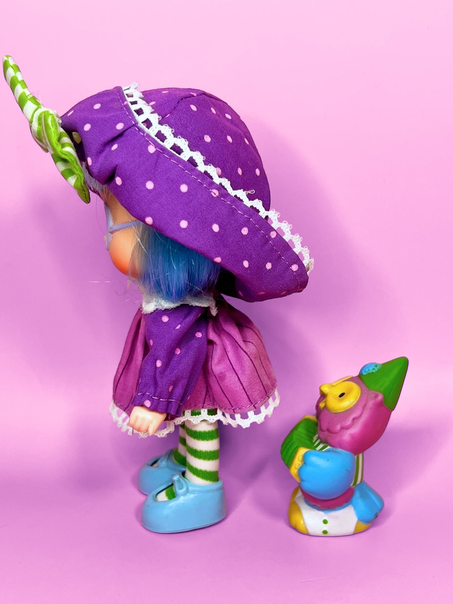 Vintage Plum Pudding Doll with pet Elderberry Owl from the 1980s Strawberry Shortcake Series