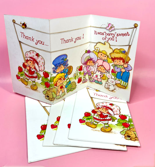 Set of 5 Vintage 1981 Strawberry Shortcake Unused Folded Insert Cards Featuring Her Original Friends