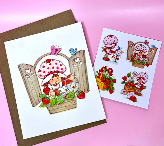 Vintage 1981 Strawberry Shortcake Greeting Card by American Greetings with Sticker Sheet