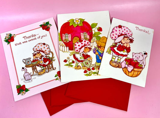 RARE Set of 3 Different Vintage 1980 Unused Strawberry Shortcake Greeting Cards by American Greetings