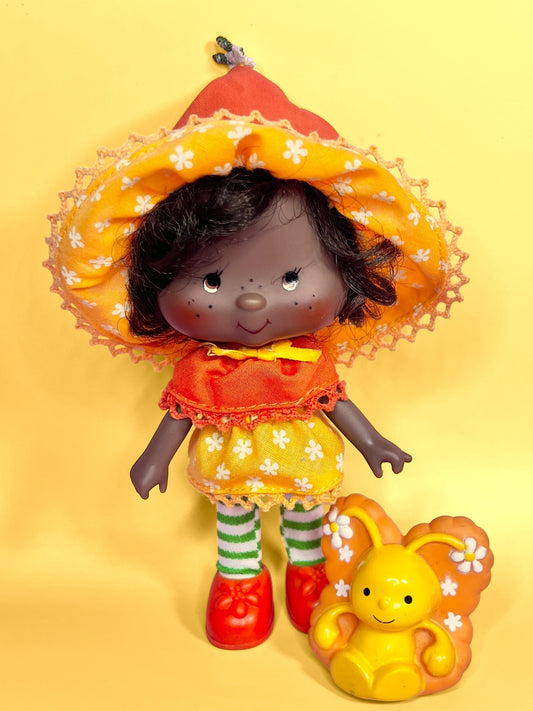 Vintage Orange Blossom doll with pet Marmalade Butterfly from the 1980s Strawberry Shortcake Series