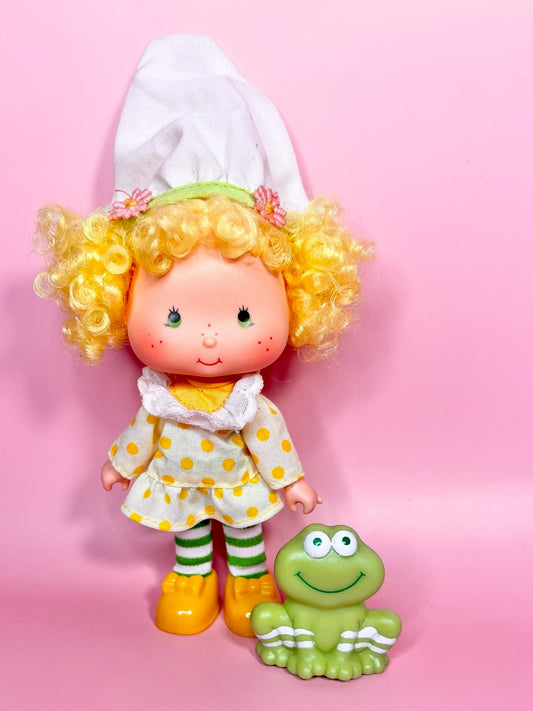 Vintage Lemon Meringue doll with pet Frappe Frog from the 1980s Strawberry Shortcake Series