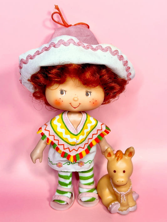 Vintage Cafe Ole doll with pet Burrito Donkey, from the 1980s Strawberry Shortcake Series