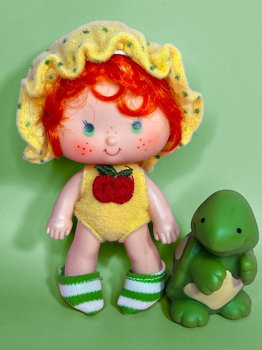 Vintage Apple Dumpling doll with pet Tea Time Turtle from the 1980s Strawberry Shortcake Series
