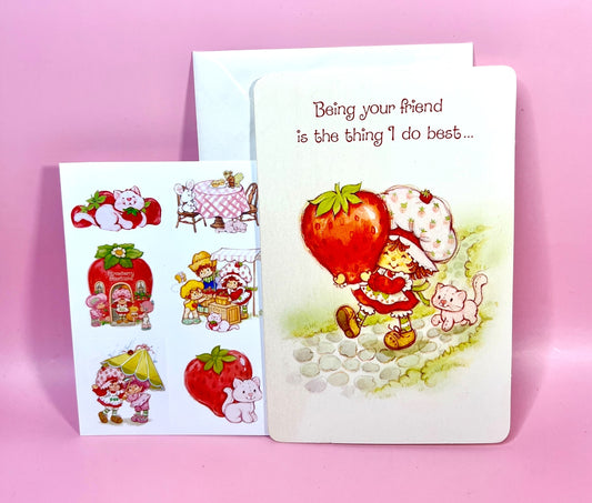 Vintage 1981 Unused Strawberry Shortcake Friendship Greeting Card by American Greetings with Stickers