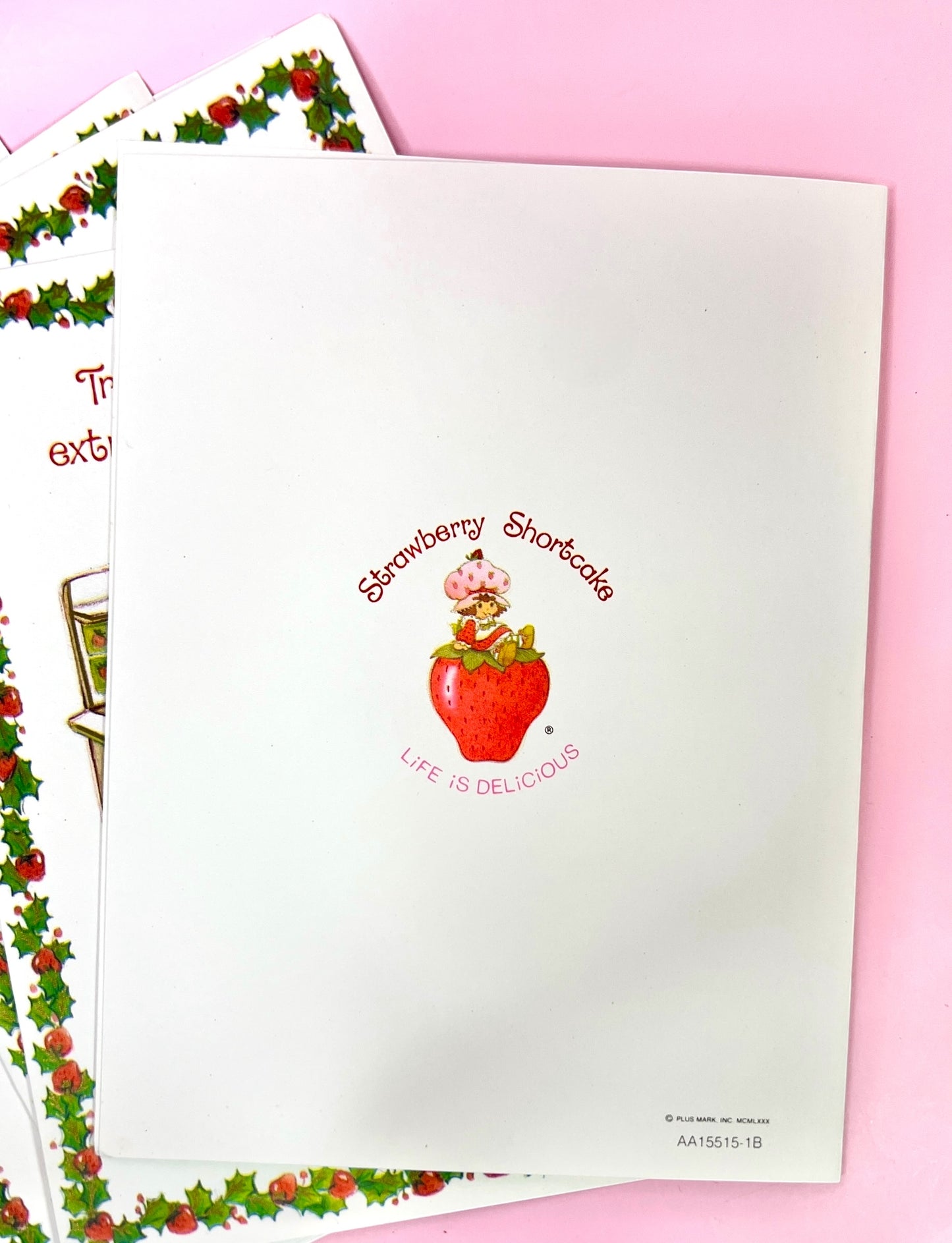 Set of 4 Vintage 1980 Strawberry Shortcake Unused Christmas Cards with Baking Scene