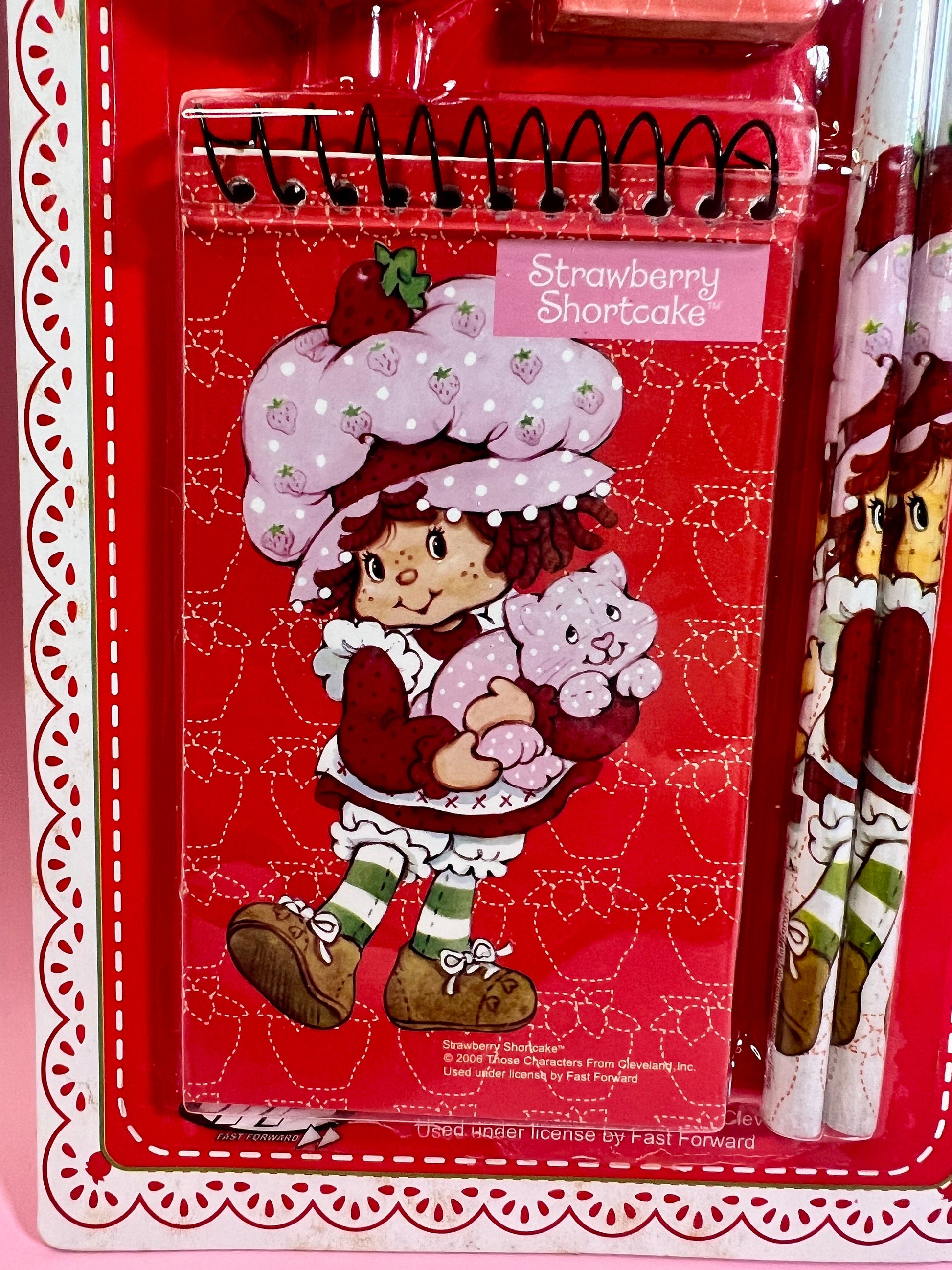 2006 TCFC Strawberry Shortcake Study Kit - SEALED in Package - Mini Notebook, Pencils, Eraser & Sharpener - Dolly Magic