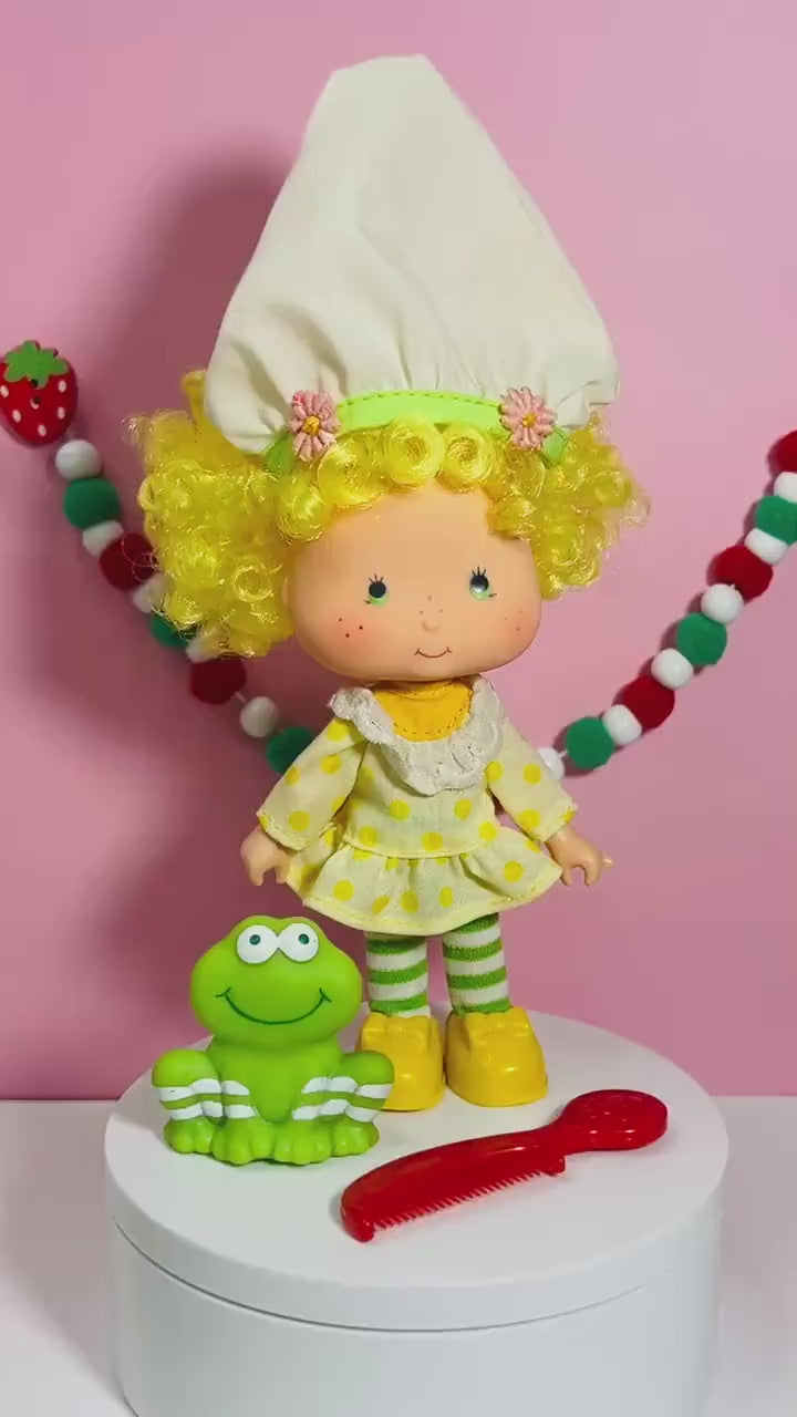 1980s Vintage Lemon Meringue Doll with Pet Frappe Frog from Strawberry Shortcake! Optional Scent and Gift Wrap!