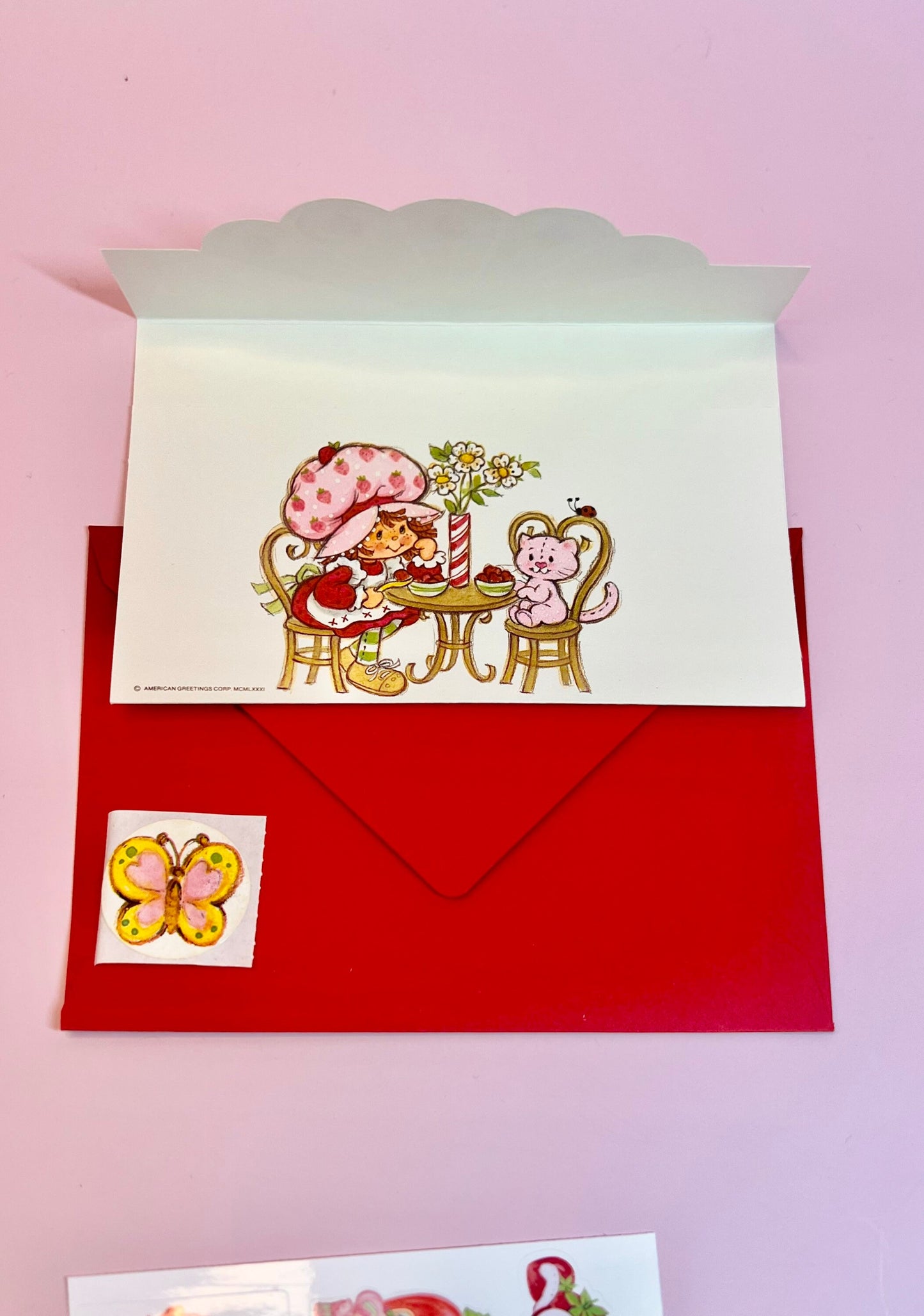 RARE Vintage 1981 Strawberry Shortcake Note Card (blank inside) with Stickers and Envelope! - Dolly Magic