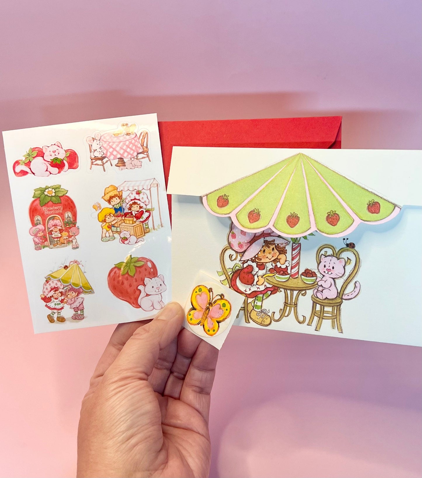 RARE Vintage 1981 Strawberry Shortcake Note Card (blank inside) with Stickers and Envelope! - Dolly Magic