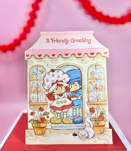RARE Vintage Embossed 1983 Strawberry Shortcake Friendship Greeting Card with Strawberry Herself & Blueberry Muffin - Dolly Magic