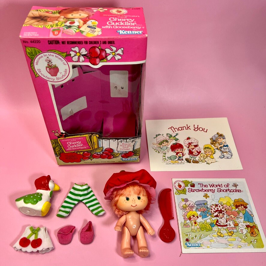 1980s Vintage Cherry Cuddler Doll with pet Gooseberry from Strawberry Shortcake in Original Box! Optional SCENT and Gift Wrap Available! - Dolly Magic