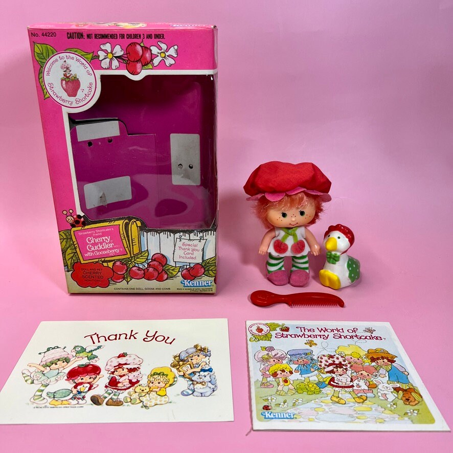 1980s Vintage Cherry Cuddler Doll with pet Gooseberry from Strawberry Shortcake in Original Box! Optional SCENT and Gift Wrap Available! - Dolly Magic
