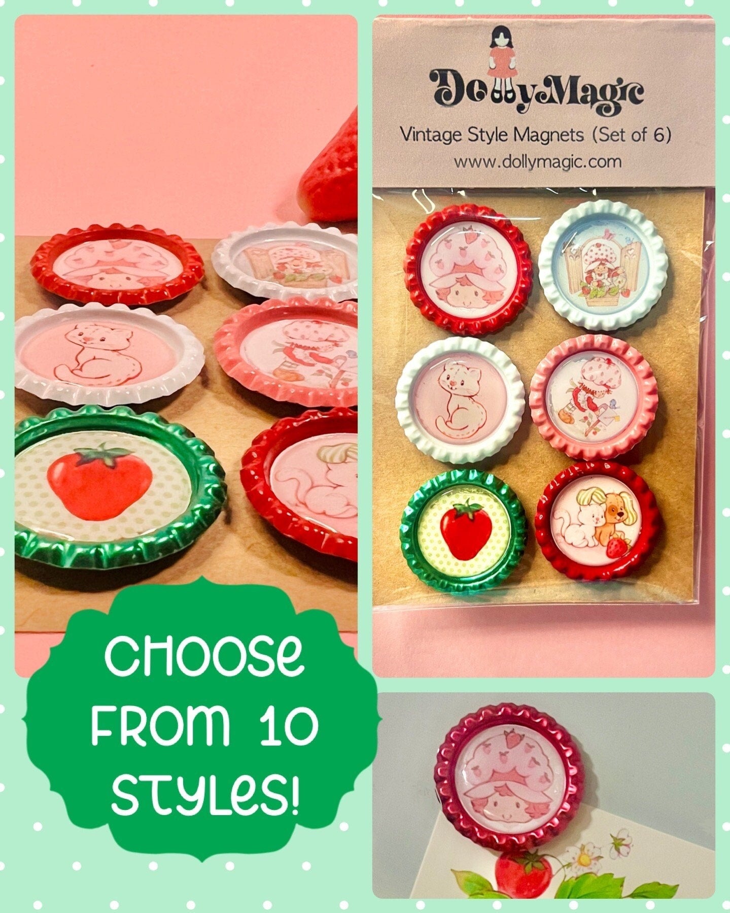 Vintage Style Strawberry Shortcake Magnets! Choose from 10 styles! - Dolly Magic