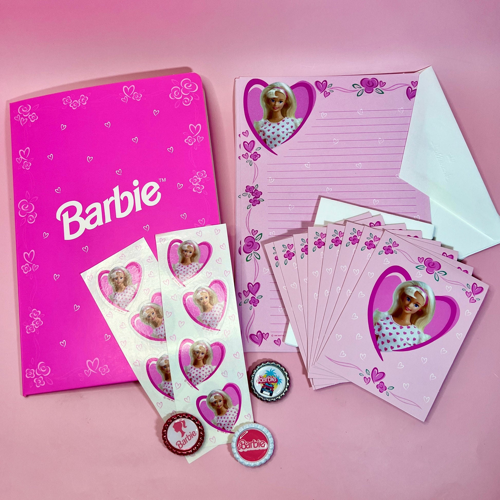 Vintage 1996 Barbie Stationary Set! Notecards, Paper, Stickers and Magnets - Dolly Magic
