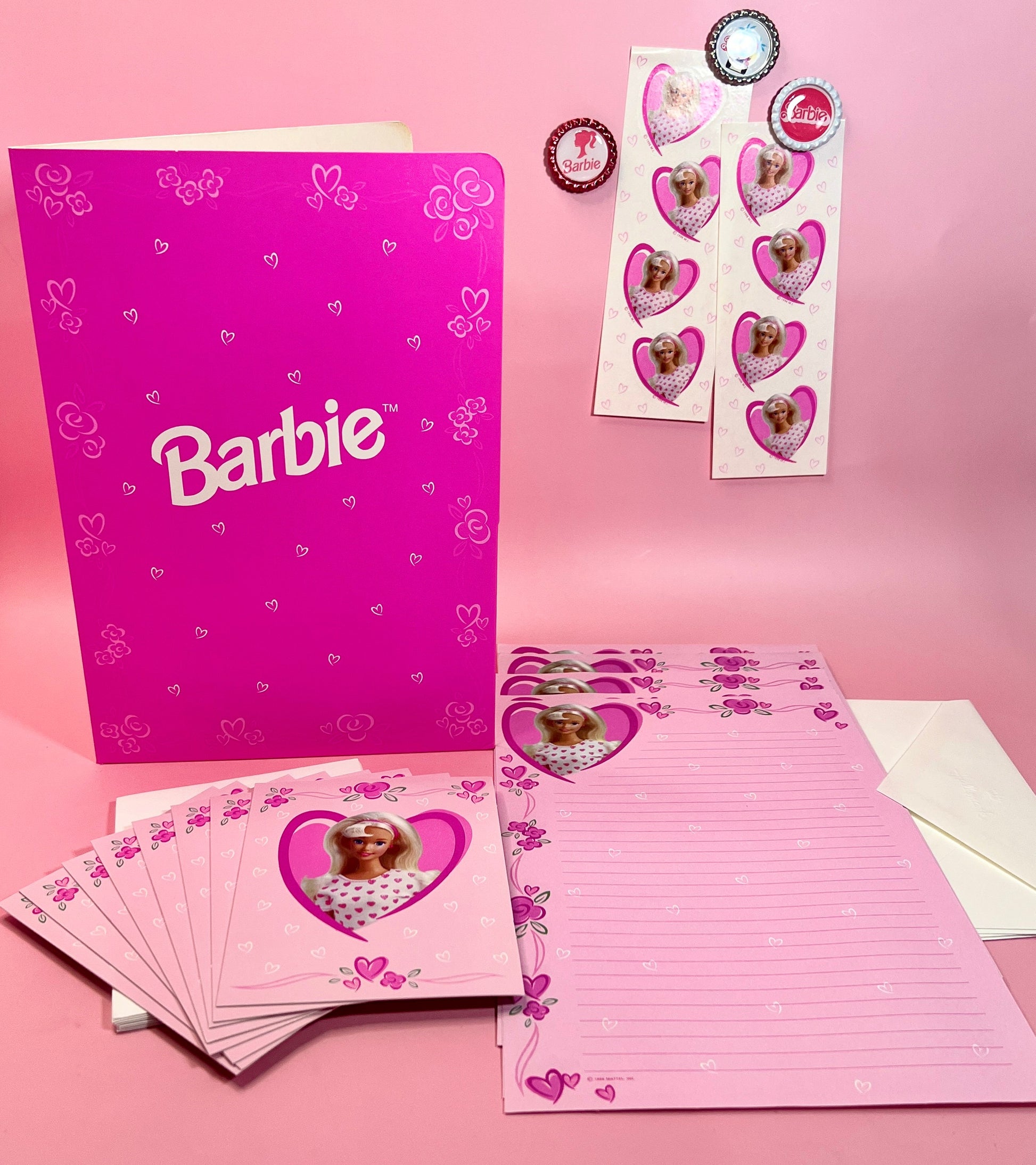 Vintage 1996 Barbie Stationary Set! Notecards, Paper, Stickers and Magnets - Dolly Magic