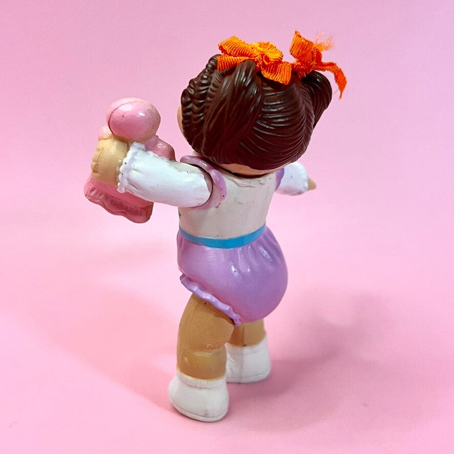 Vintage 1984 Cabbage Patch Kid Poseable 3.5 inch Figurine - Brown Braids with Baby Doll - Dolly Magic
