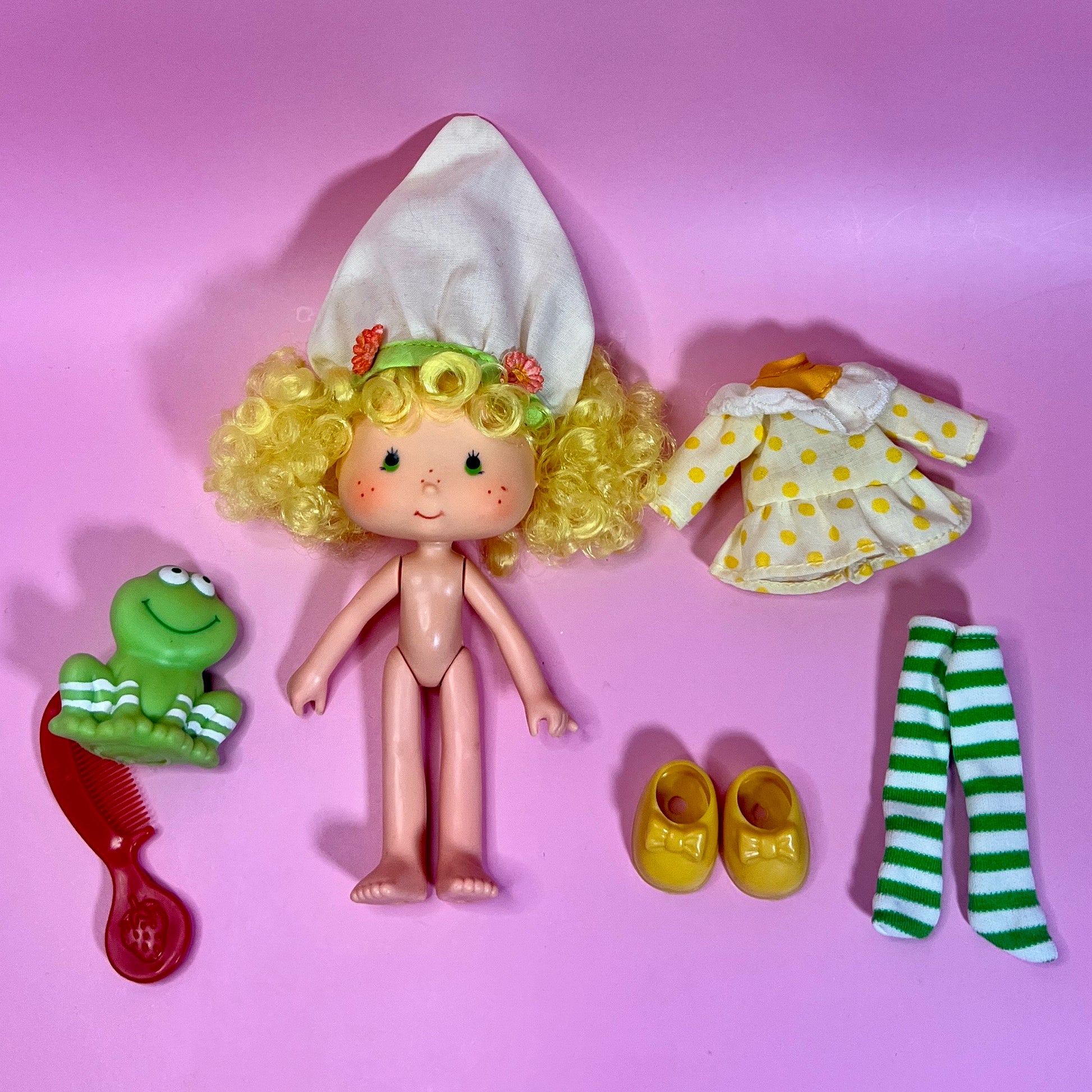 Vintage Lemon Meringue Strawberry Shortcake Doll with pet Frappe Frog! Optional SCENT sand Gift Wrap! - Dolly Magic