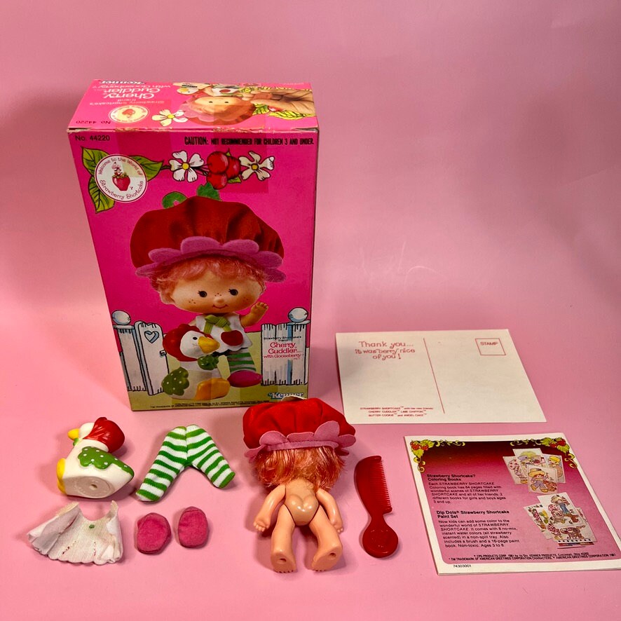 1980s Vintage Cherry Cuddler Doll with pet Gooseberry from Strawberry Shortcake in Original Box! Optional SCENT and Gift Wrap Available! - Dolly Magic