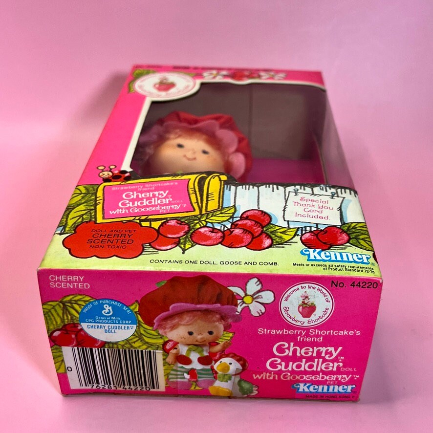 1980s Vintage Cherry Cuddler Doll with pet Gooseberry from Strawberry Shortcake in Original Box! Optional SCENT and Gift Wrap Available! - Dolly Magic
