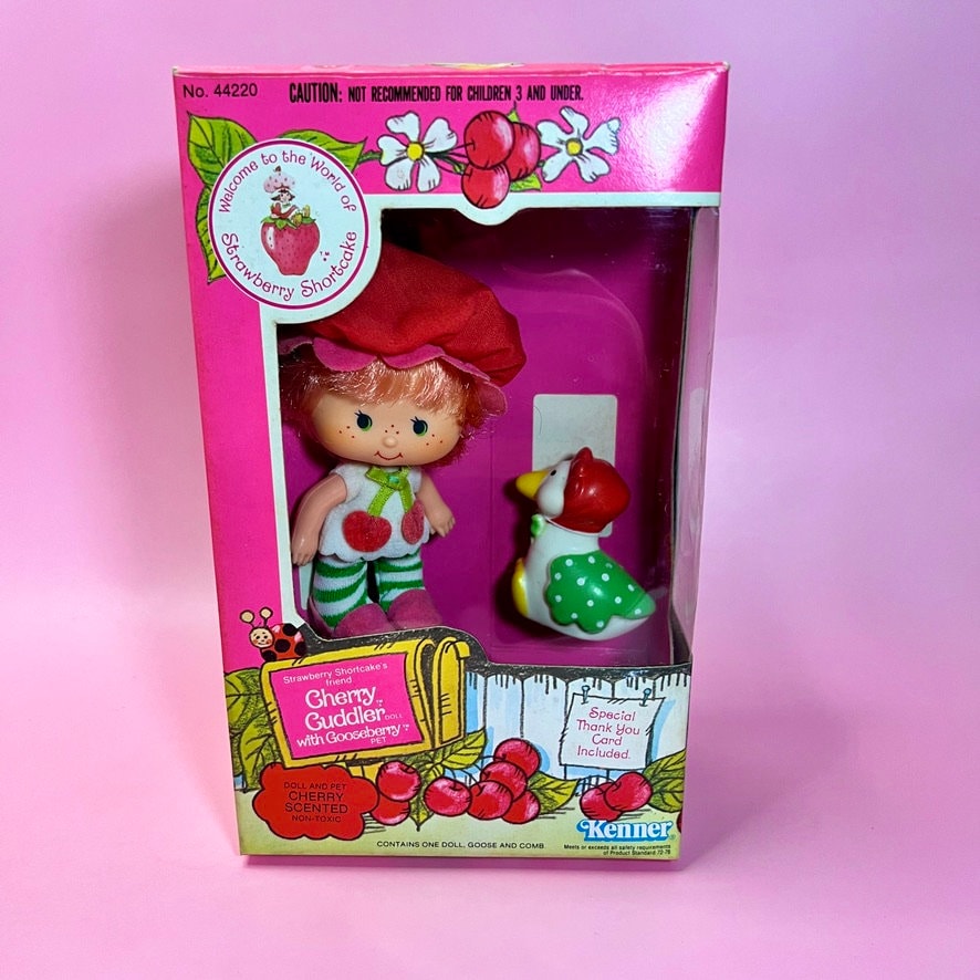 1980s Vintage Cherry Cuddler Doll with pet Gooseberry from Strawberry Shortcake in Original Box! Optional SCENT and Gift Wrap Available! - Dolly Magic