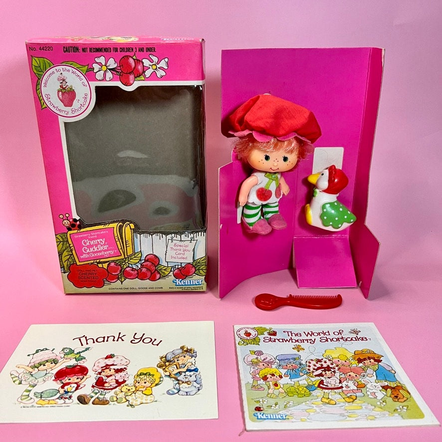 1980s Vintage Cherry Cuddler Doll with pet Gooseberry from Strawberry Shortcake in Original Box! Optional SCENT and Gift Wrap Available! - Dolly Magic