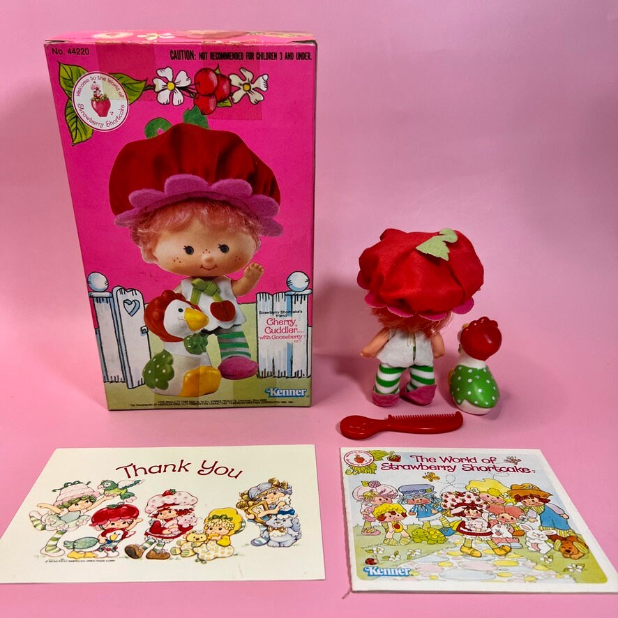 1980s Vintage Cherry Cuddler Doll with pet Gooseberry from Strawberry Shortcake in Original Box! Optional SCENT and Gift Wrap Available! - Dolly Magic