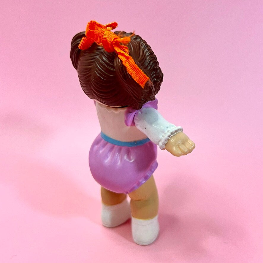 Vintage 1984 Cabbage Patch Kid Poseable 3.5 inch Figurine - Brown Braids with Baby Doll - Dolly Magic