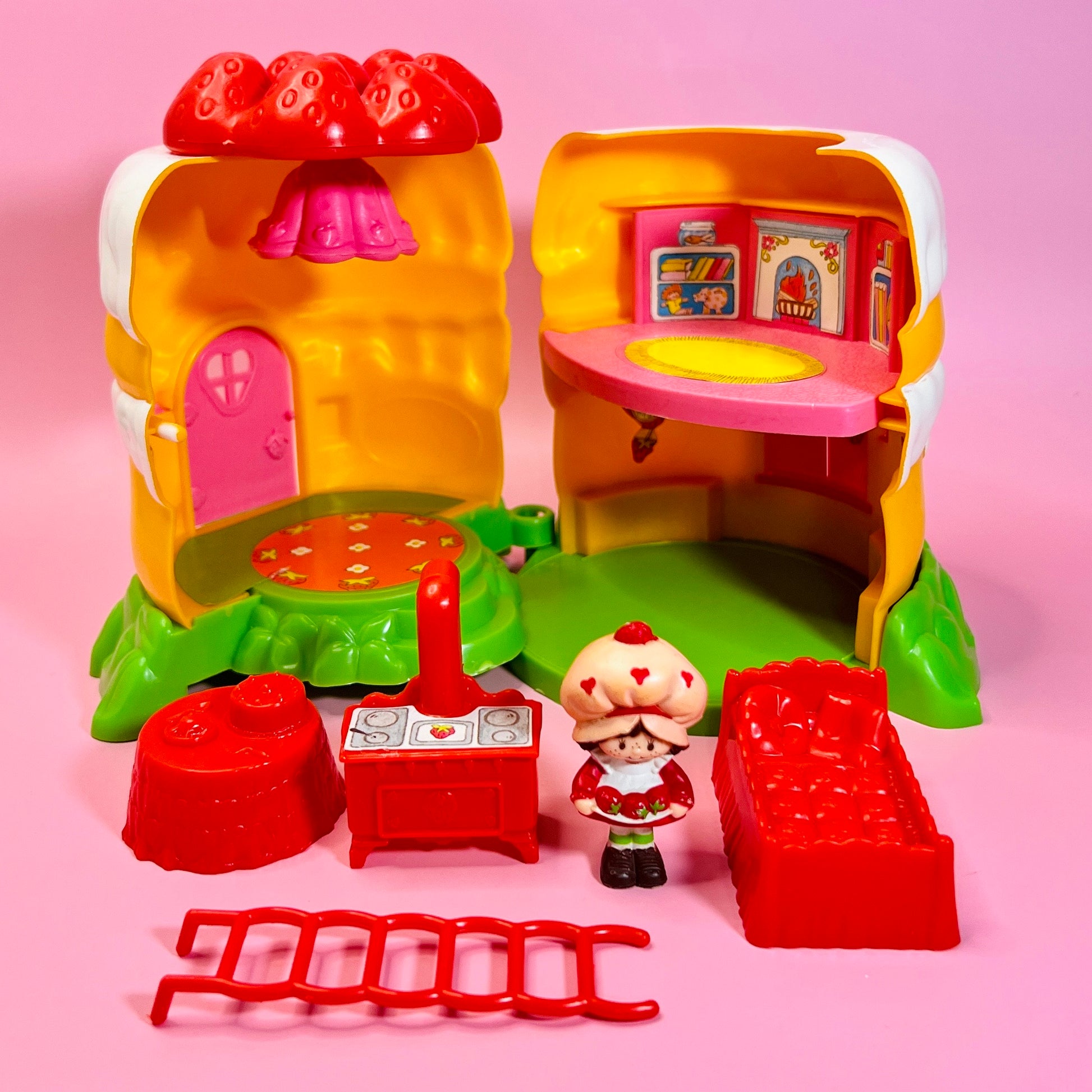 Vintage 1980s Strawberry Shortcake Strawberry’s “Shortcake House” Miniature Strawberryland House Complete with Mini Figure - Dolly Magic