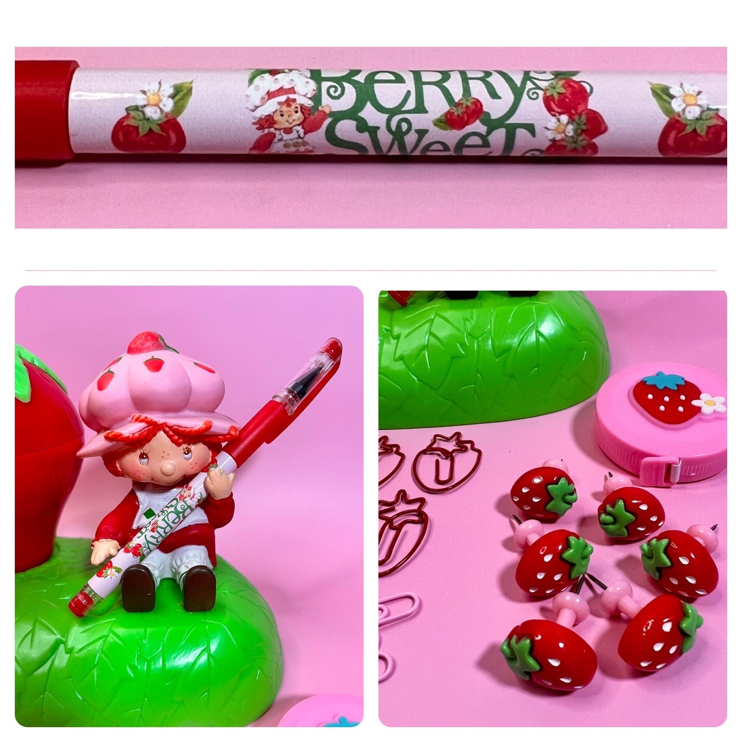 Vintage 1981 Strawberry Shortcake Desktop Office Set (or original purpose as Toothbrush Holder with Cup!) - Dolly Magic
