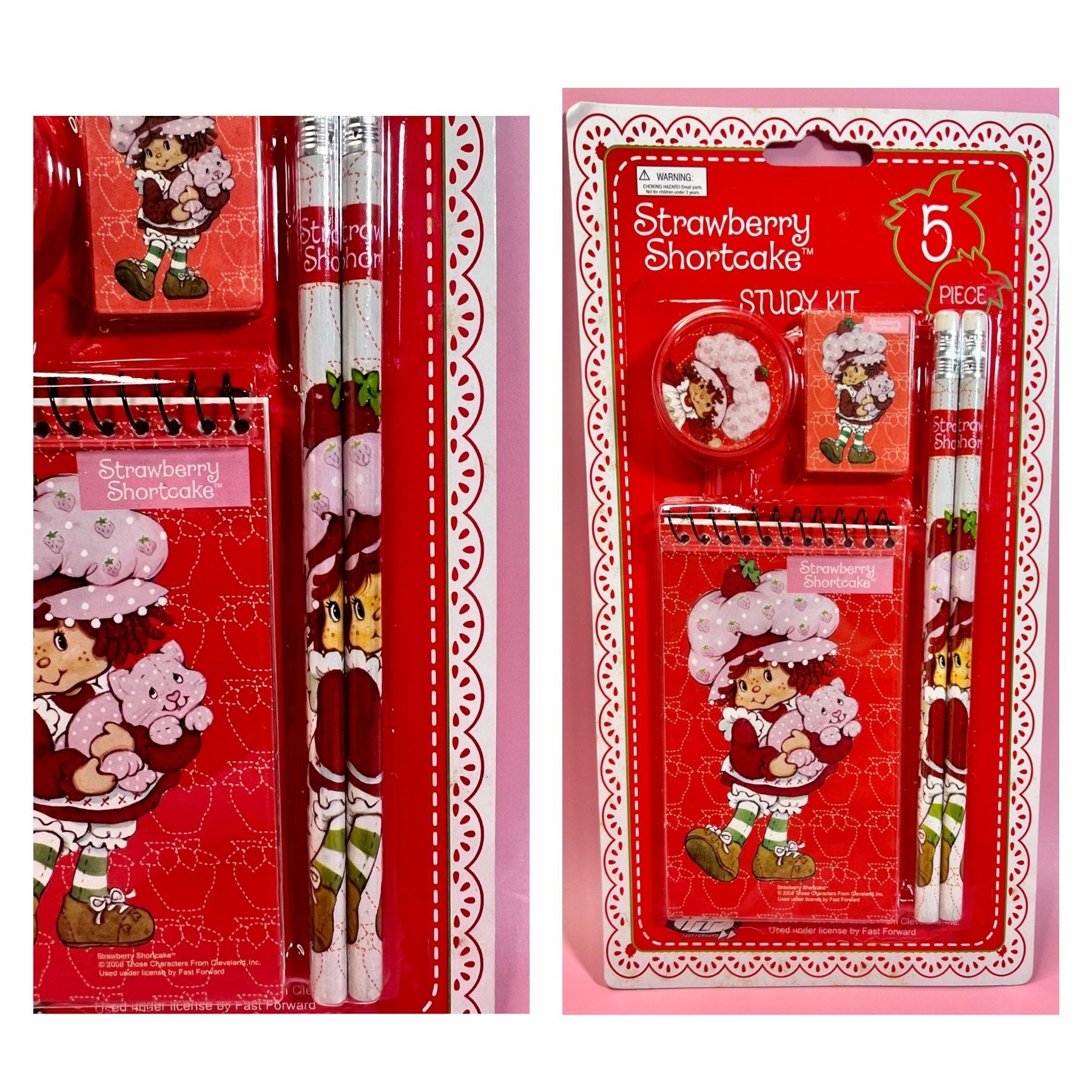 2006 TCFC Strawberry Shortcake Study Kit - SEALED in Package - Mini Notebook, Pencils, Eraser & Sharpener - Dolly Magic