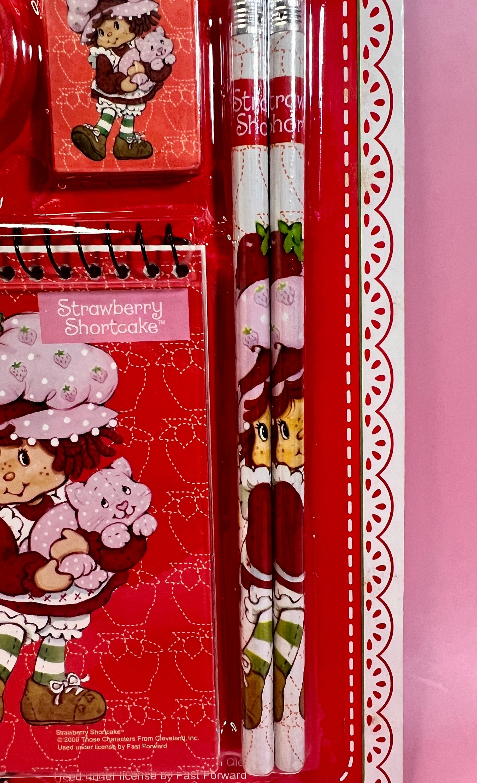2006 TCFC Strawberry Shortcake Study Kit - SEALED in Package - Mini Notebook, Pencils, Eraser & Sharpener - Dolly Magic