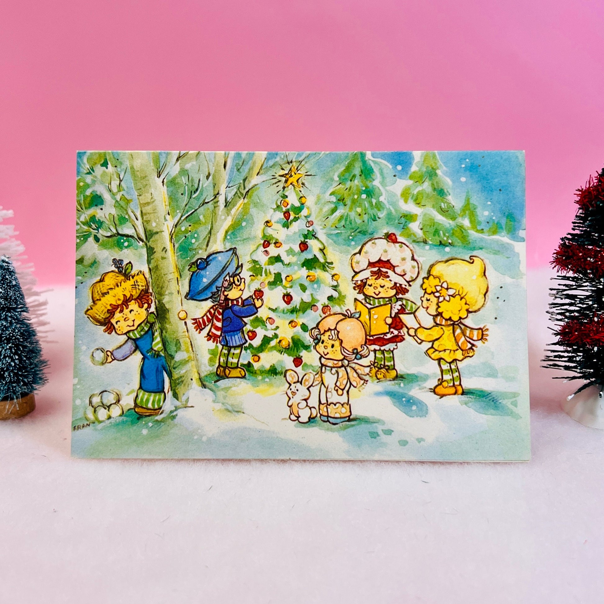 Vintage 1982 Strawberry Shortcake Christmas Greeting Card: Strawberry & Friends in the Snowy Woods - Dolly Magic