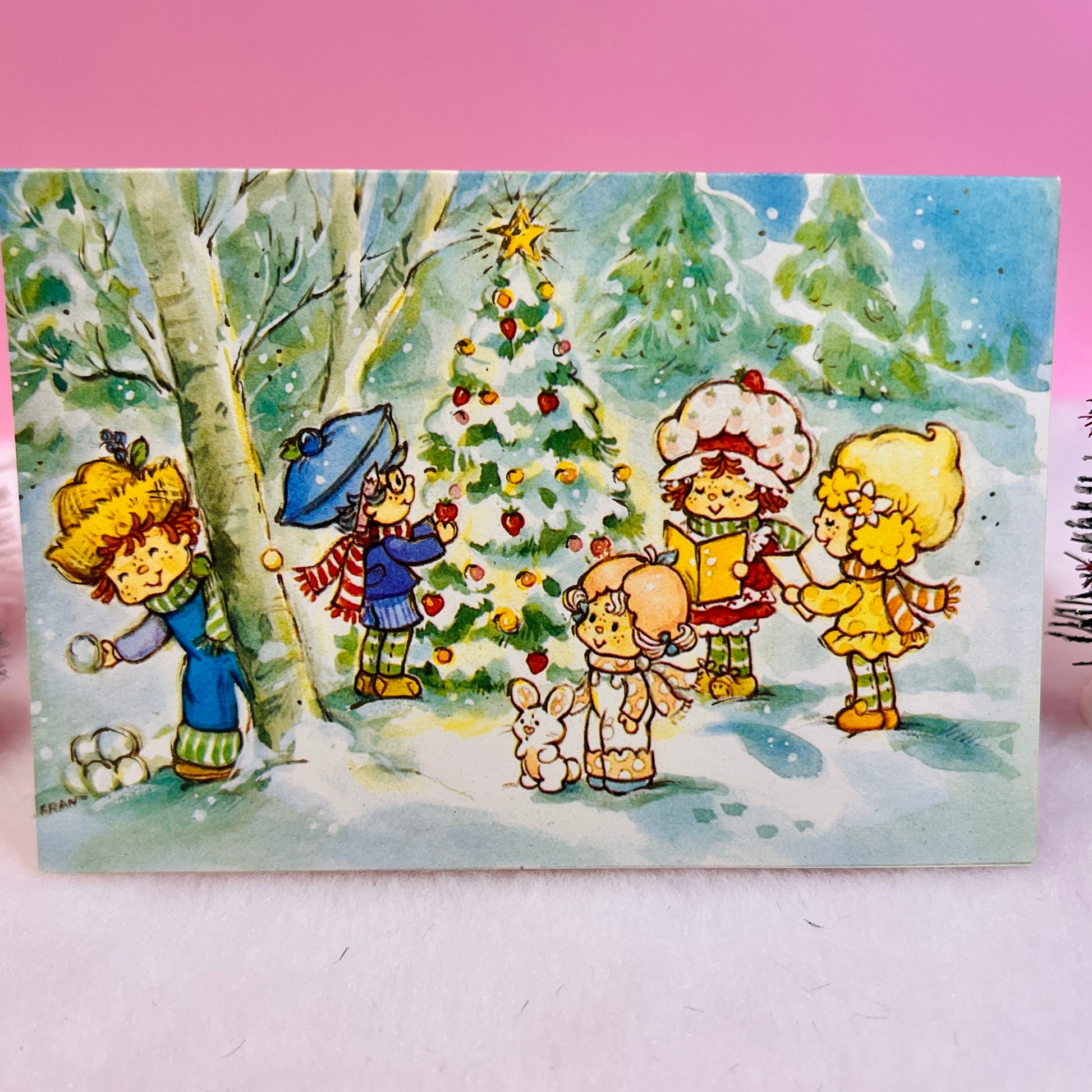 Vintage 1982 Strawberry Shortcake Christmas Greeting Card: Strawberry & Friends in the Snowy Woods - Dolly Magic
