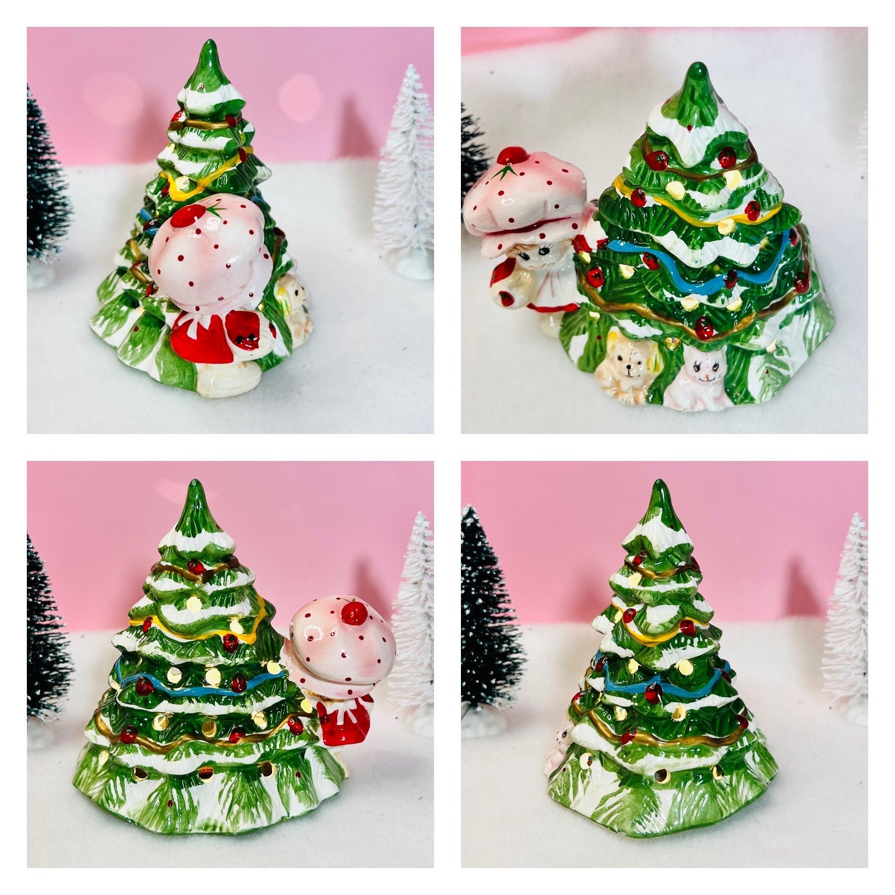 Vintage 1980 Christmas Twinkling Light Up "Santa Visits Strawberry Shortcake" Ceramic Decoration with Original Box - Dolly Magic