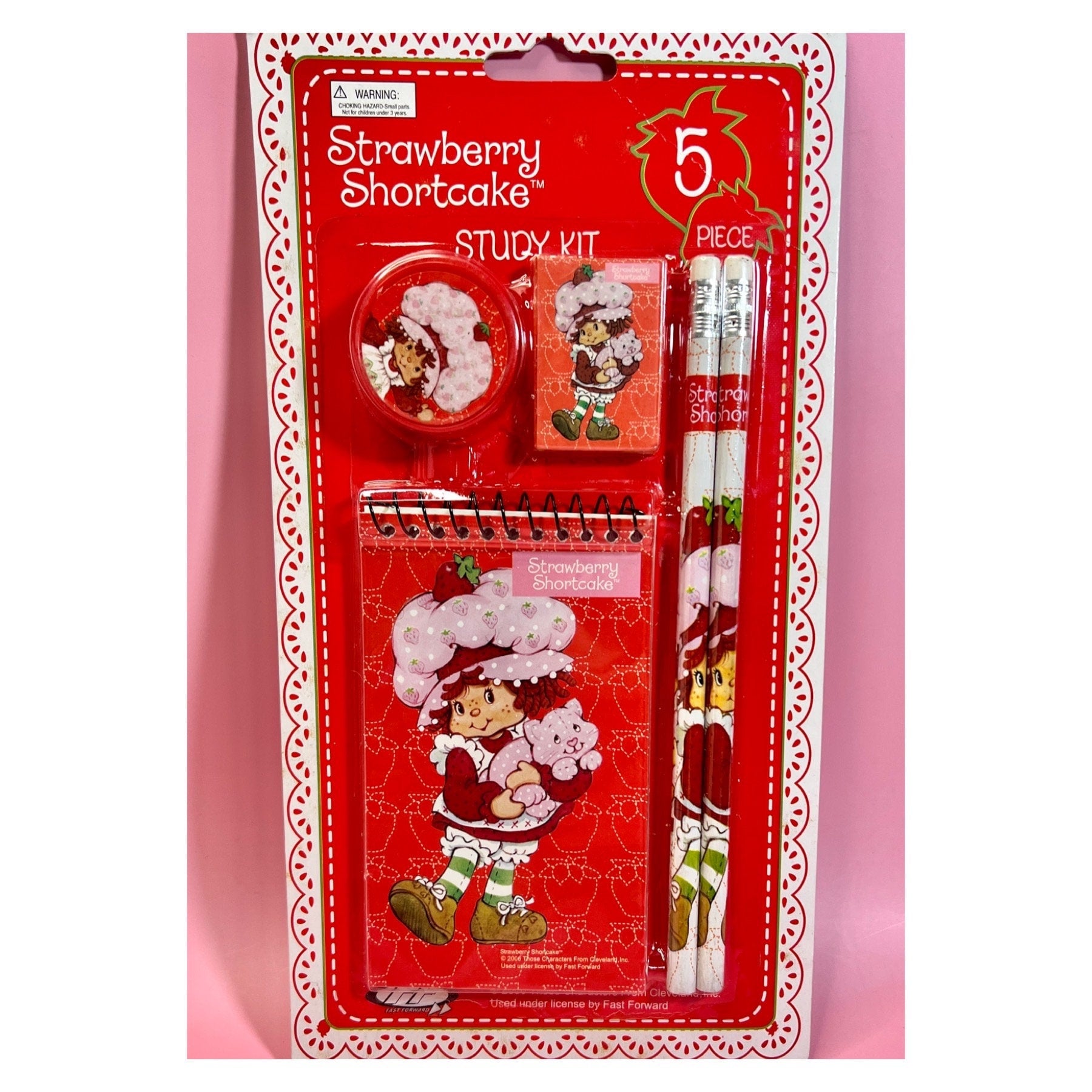 2006 TCFC Strawberry Shortcake Study Kit - SEALED in Package - Mini Notebook, Pencils, Eraser & Sharpener - Dolly Magic