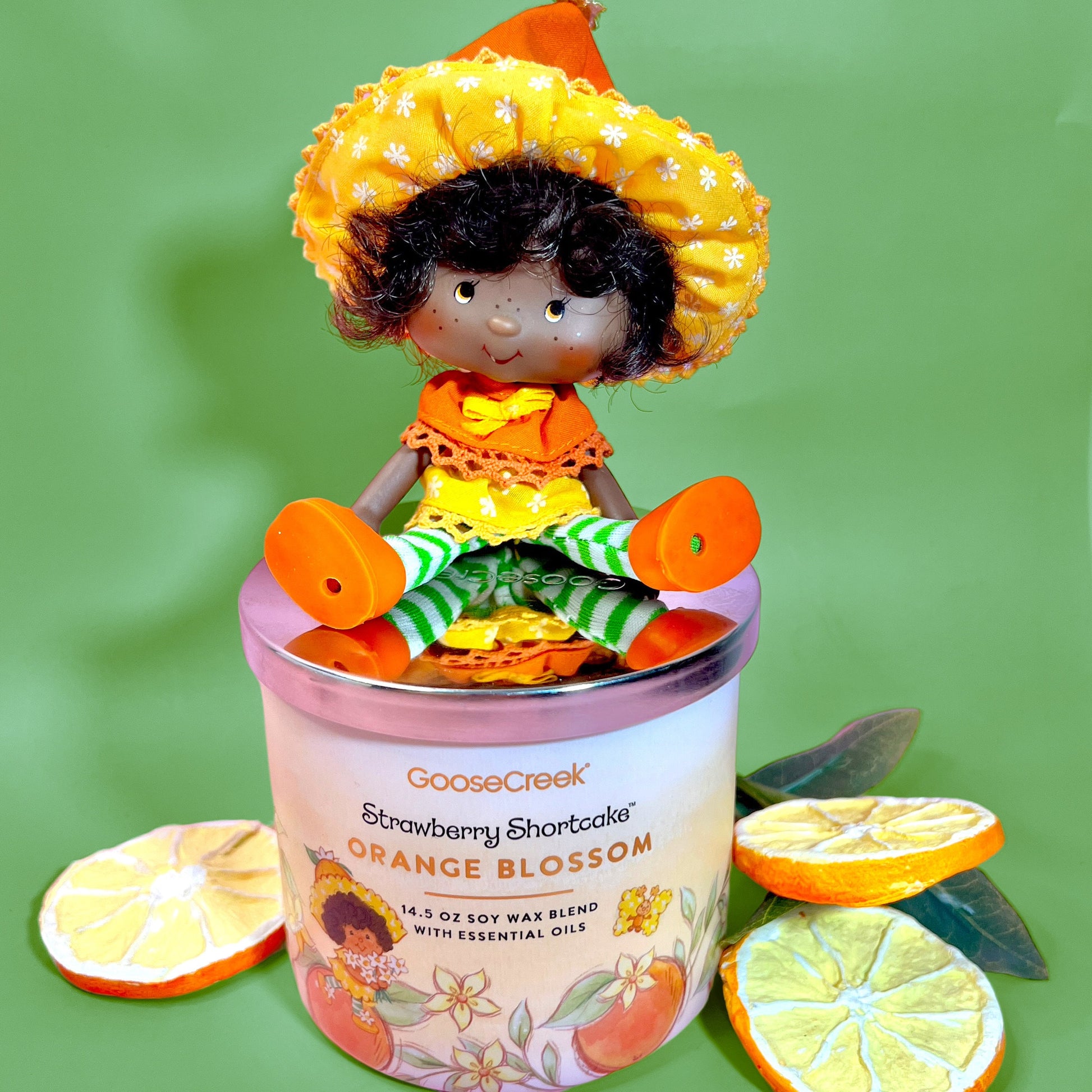 Orange Blossom Set: Goose Creek Orange Blossom Scented Soy Candle with optional Vintage Strawberry Shortcake Doll! - Dolly Magic