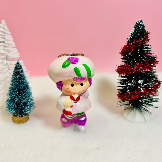 1982 Vintage Strawberry Shortcake Ceramic Christmas Ornament: Raspberry Tart Ice Skating - Dolly Magic