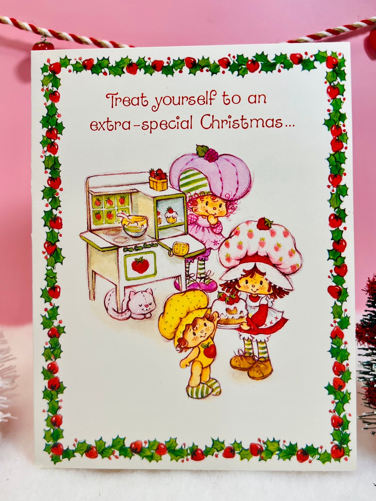 Vintage 1980 Strawberry Shortcake Christmas Greeting Card: Strawberry & Friends Baking Christmas Treats - Dolly Magic