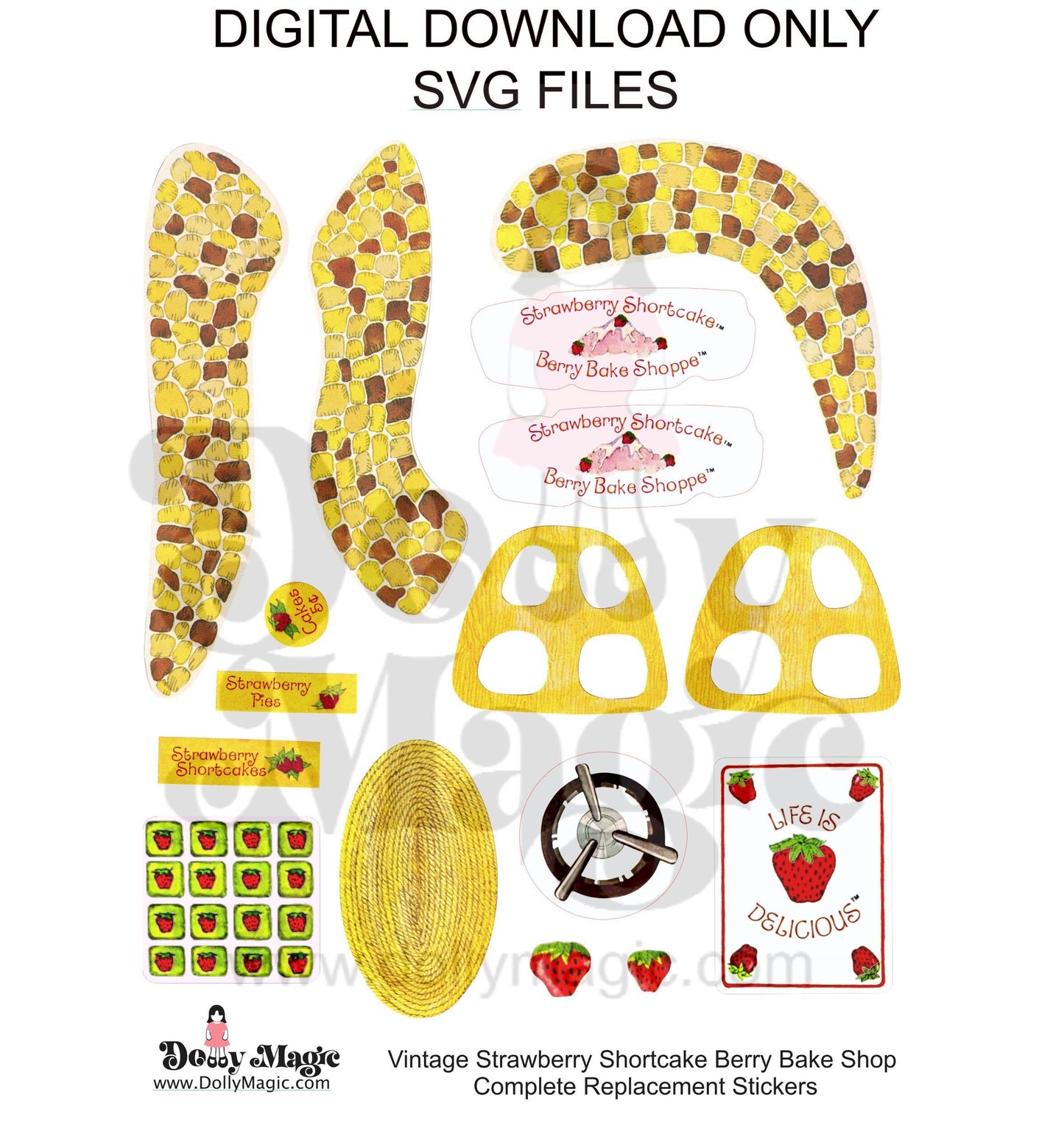 DIGITAL Download Only (SVG file) Vintage Strawberry Shortcake Replacement Stickers: COMPLETE Berry Bake Shop - Dolly Magic