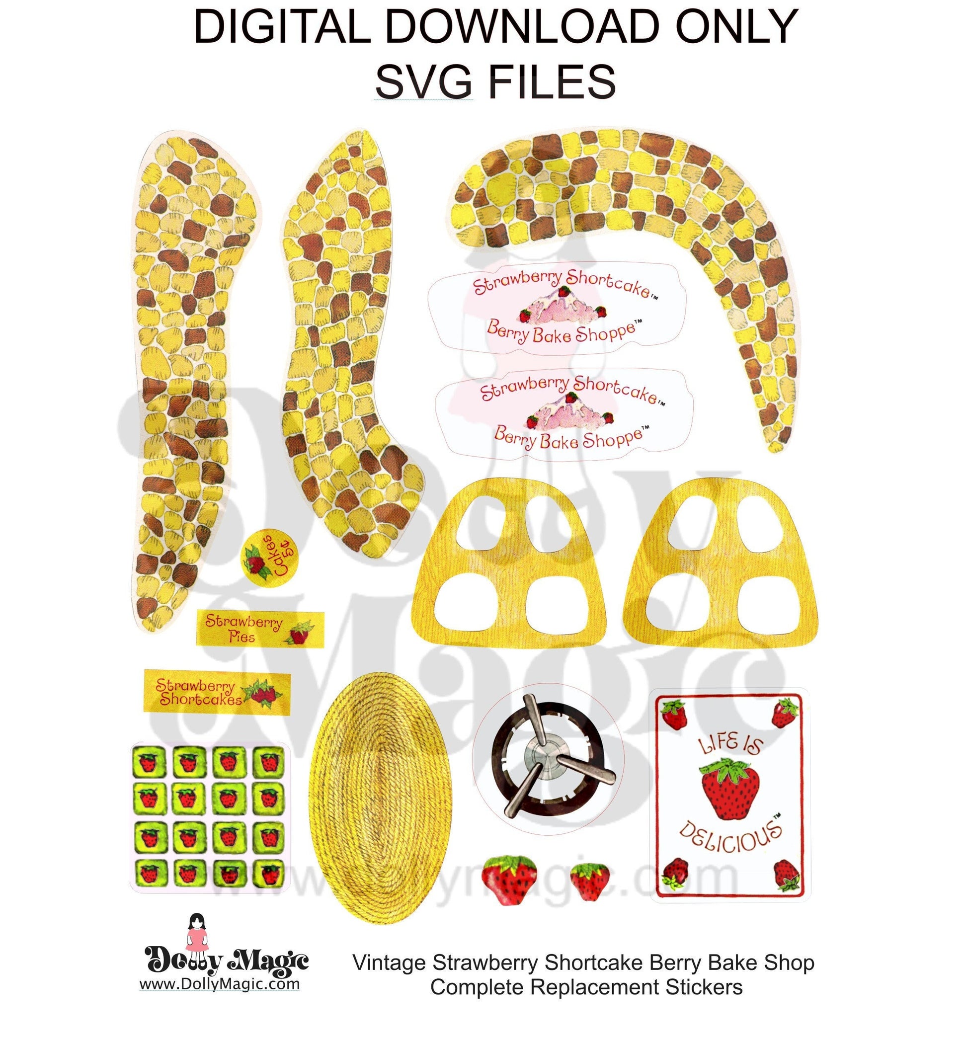 DIGITAL Download Only (SVG file) Vintage Strawberry Shortcake Replacement Stickers: COMPLETE Berry Bake Shop - Dolly Magic