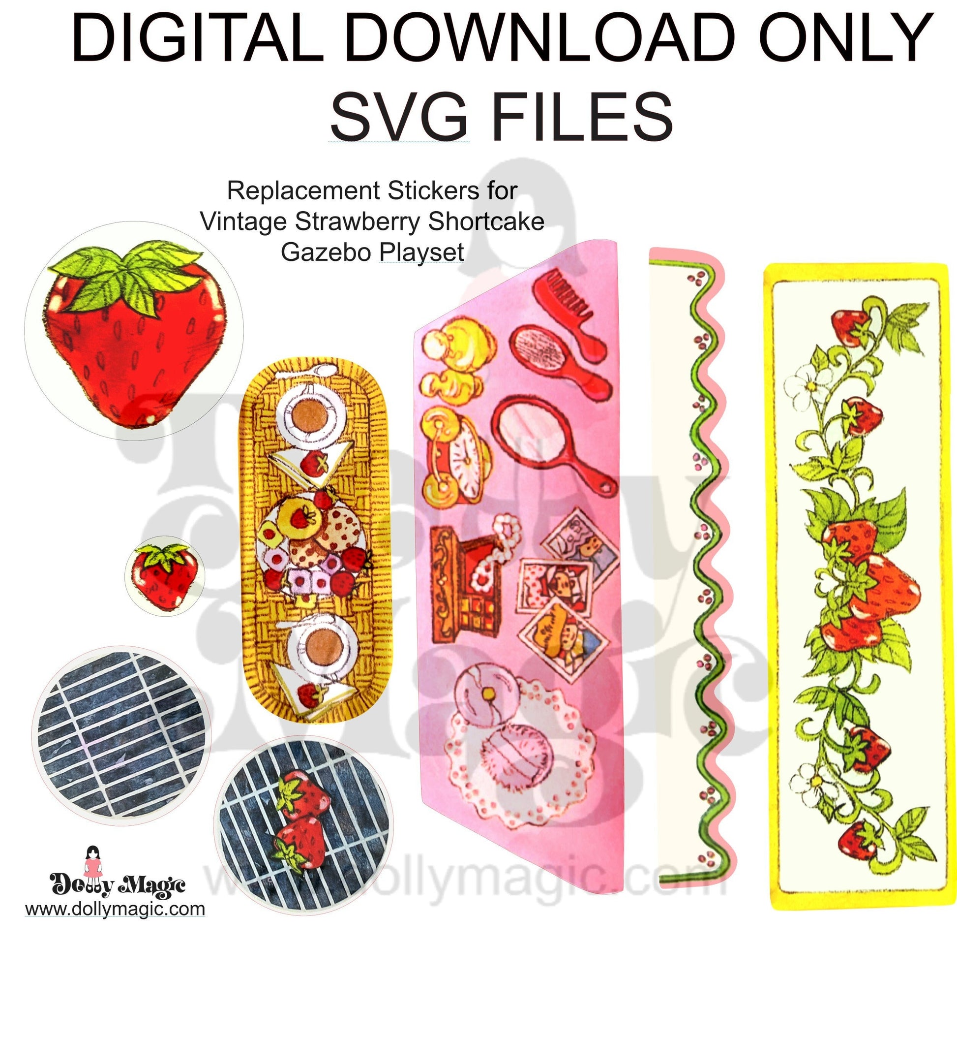 DIGITAL Download Only (SVG file) Vintage Strawberry Shortcake Replacement Stickers: COMPLETE Gazebo Play Set - Dolly Magic